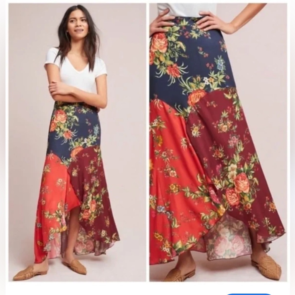 FARM Rio Blue and Red Asymmetrical Maxi Wrap Skirt size XS